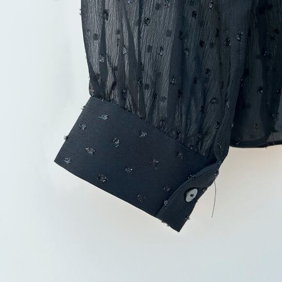 AllSaints Vida Shimmer Swiss Dot Long Sleeve Sheer Black Small Blouse Top - Picture 7 of 7